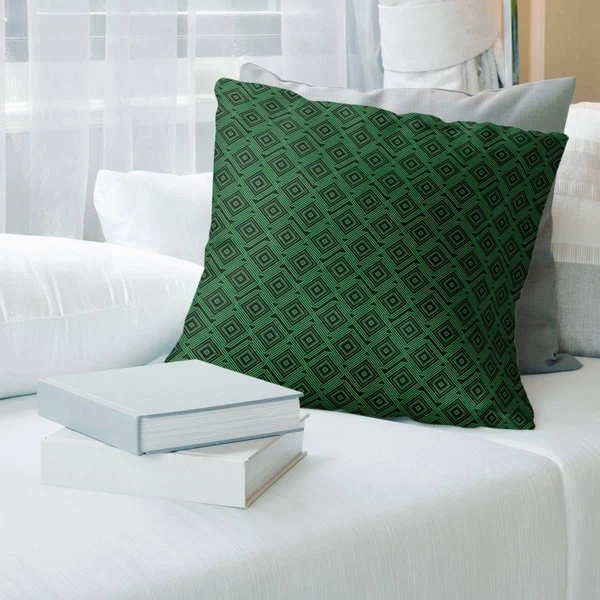 Black Square Maze Throw Pillow - 20 x 20 - Black & Green - Faux Suede
