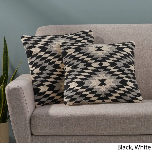 Barber Boho Cotton Pillow Cover (Set of 2) by Christopher Knight Home - Black+White