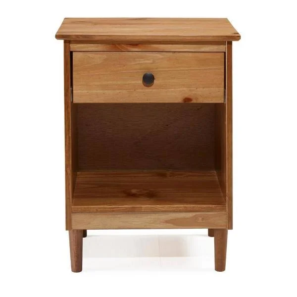 Walker Edison Furniture Company Classic Mid Century Modern Caramel 1-Drawer Solid Wood Nightstand Side Table