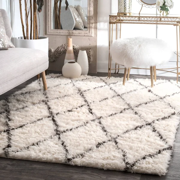 nuLOOM Handmade Moroccan Trellis Wool Shag Rug (3& x 5& Oval - Ivory)
