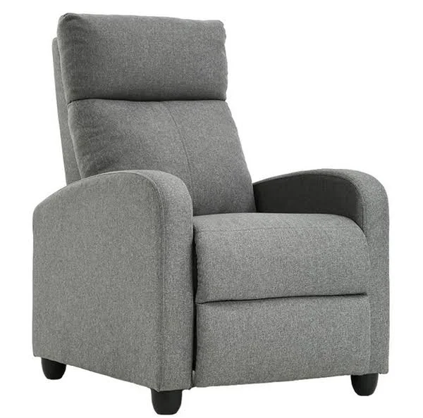 Easyfashion Fabric Push Back Theater Recliner Chair, Gray