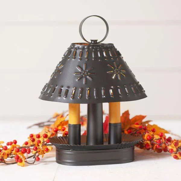 Smokey Black Finish 2 Light Punched Tin Accent Lamp