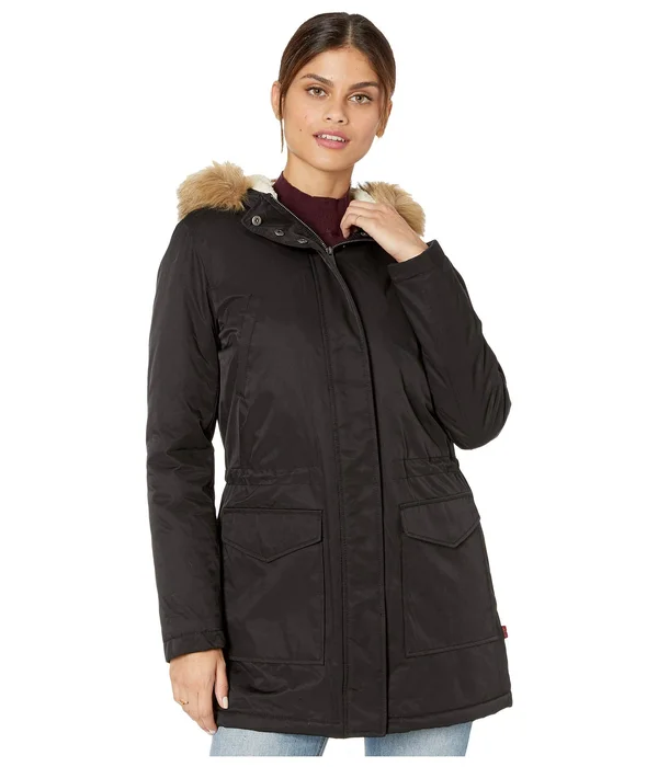 Levi&s Women's Hooded Fishtail Parka with Faux-Fur Trim - Army Green