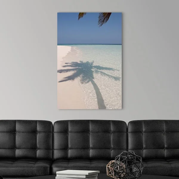 Shadow of A Palm Tree on A Deserted Island Beach - Canvas Wall Art, 24x36, Great Big Canvas