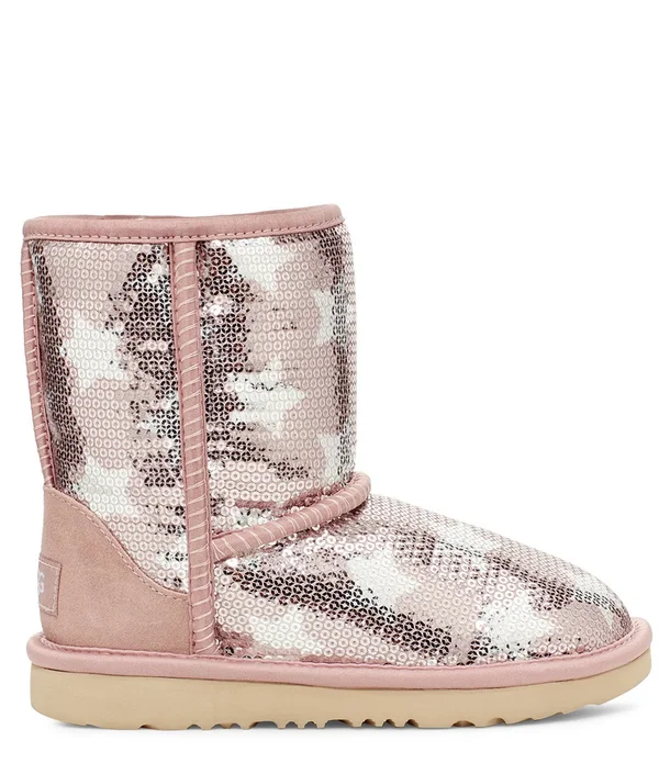 UGG Baby&s - Little Girl's & Girl's Classic Short II Sequin Star Sheepskin Boots - Pink - Size 6 (Child)