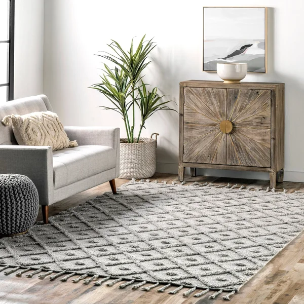 nuLOOM Hand Loomed Trellis Tassel Jinny Gray 9 ft. x 12 ft. Indoor Area Rug