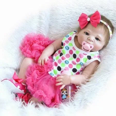 23 inch Beautiful Full Simulation Silicone Baby Girl Reborn Baby Doll in Dress