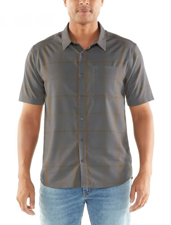 Icebreaker Compass Short-Sleeve Shirt - Men's Timberwolf/Tobacco/Plaid, XL
