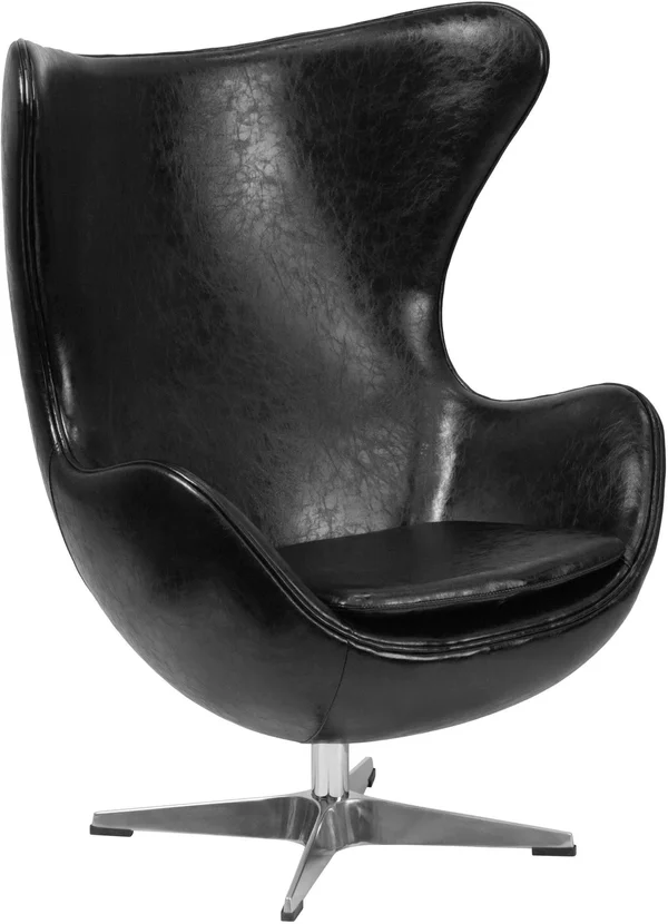 Flash Furniture Leather Egg Chair with Tilt-Lock Mechanism, Black