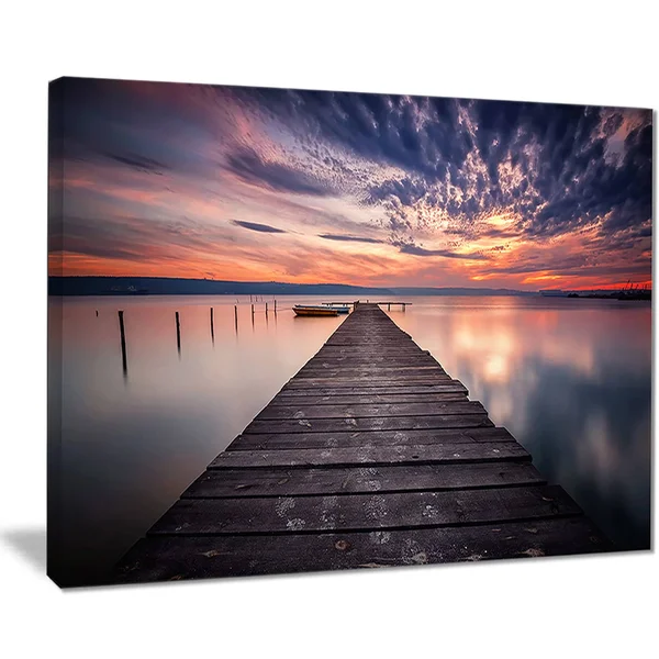 Designart PT8351-32-16 Colorful Sunset Over Lake Landscape Photo Canvas Print, 32x16x22