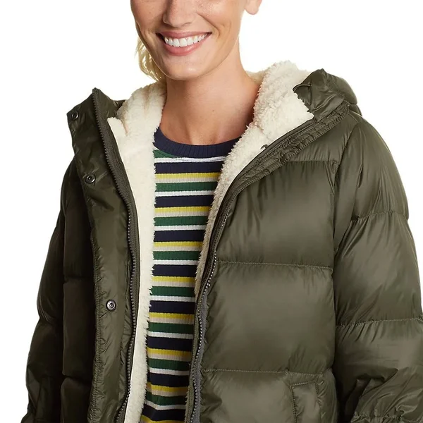 Eddie Bauer Women's Stratuslite Down Sherpa-Lined Hoodie - Black - L