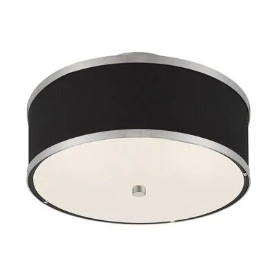Analia 2 -Light 13x22 Semi Flush Mount Three Posts Shade Color: Black - Fixture Finish: Brushed Nickel