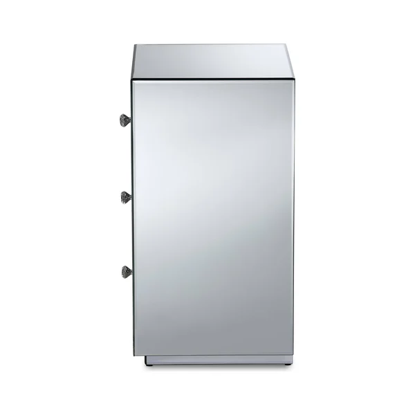 Baxton Studio Talan Contemporary Glam and Luxe Mirrored 3-Drawer Nightstand