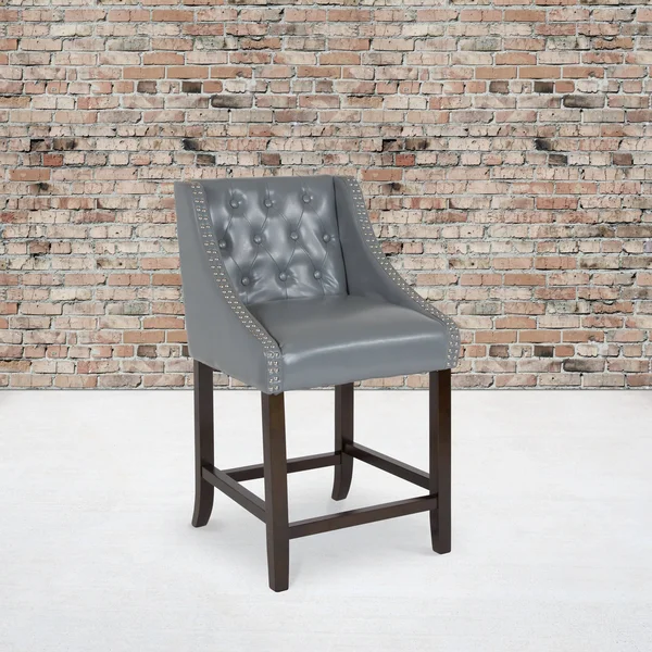 Lancaster Home Transitional Tufted Upholstered/Walnut Finish Counter Stool (Set of 2) - Brown Leather