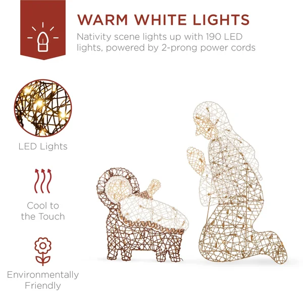 Best Choice Products 6ft Lighted Outdoor Nativity Scene, Yard Decoration w/ 190 LED Lights, Stakes, Zip Ties