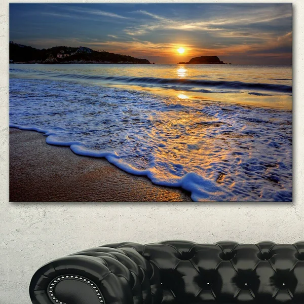 Designart PT14503-32-16 Calm Seashore with Blue Waves Art Print on Canvas, 32x16x22