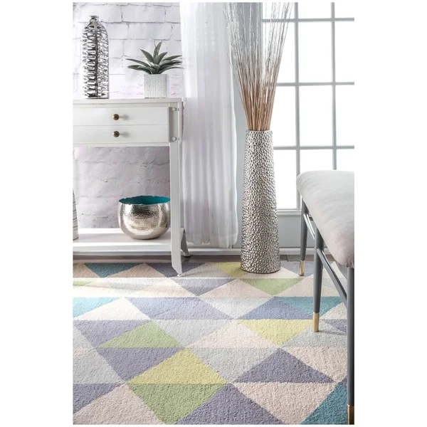 nuLOOM Handmade Dimentional Triangles Wool Green Rug (6& x 9&)