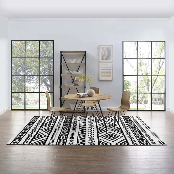 Modway Haku Geometric Moroccan Tribal 5x8 Area Rug - Black and White