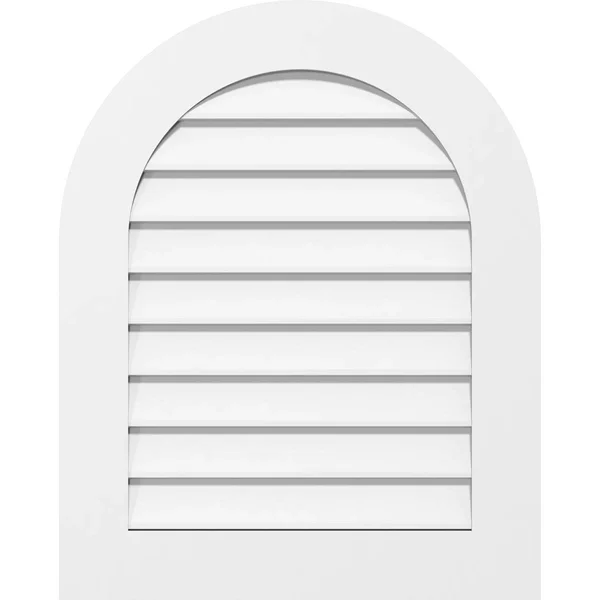 Ekena Millwork GVPRT38X2801SN 38x22W x 28x22H Round Top Surface Mount PVC Gable Vent: Non-Functional, w/ 3-1/2x22W x 1x22P Stand