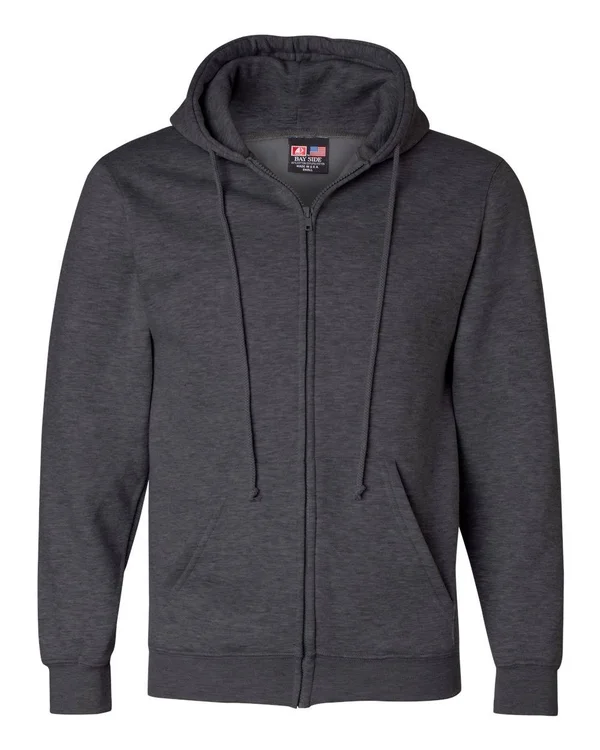 Bayside - USA-Made Full-Zip Hooded Sweatshirt - 900 - Charcoal Heather - 4X-Large