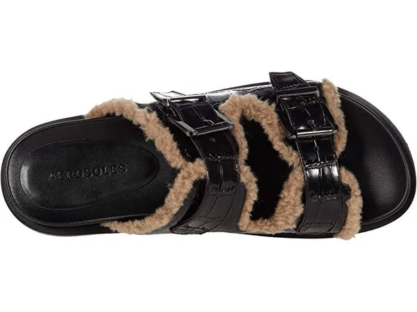 Aerosoles Olivia Women's Faux-Shearling Slide Sandals, Size: 7, Black