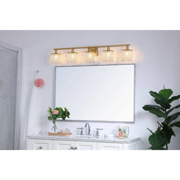 Elegant LD7014BR Phineas 5 Light Brass and Clear Crystals Wall Sconce