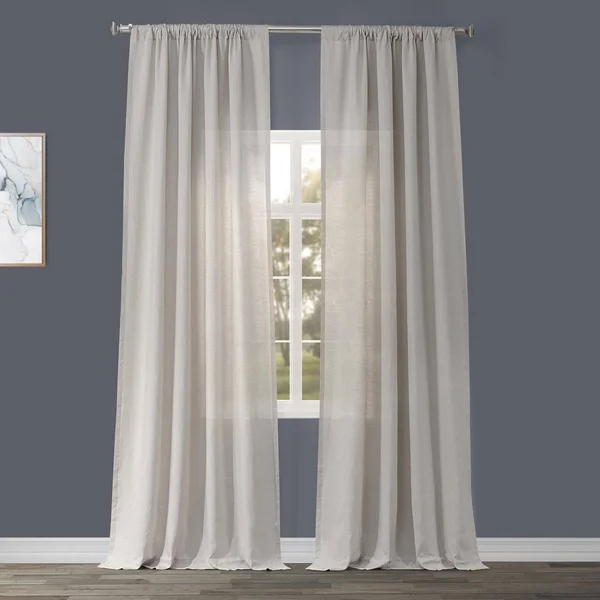Exclusive Fabrics Signature French Linen Sheer Curtain PANEL, Birch 96-Inch