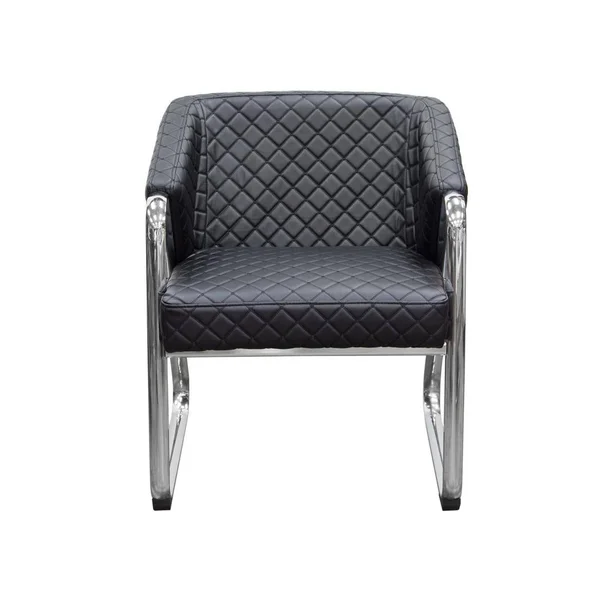 Benzara BM190877 Leatherette Accent Chair with Quilted Seat and Tabular Stainless Steel Frame Black and Silver