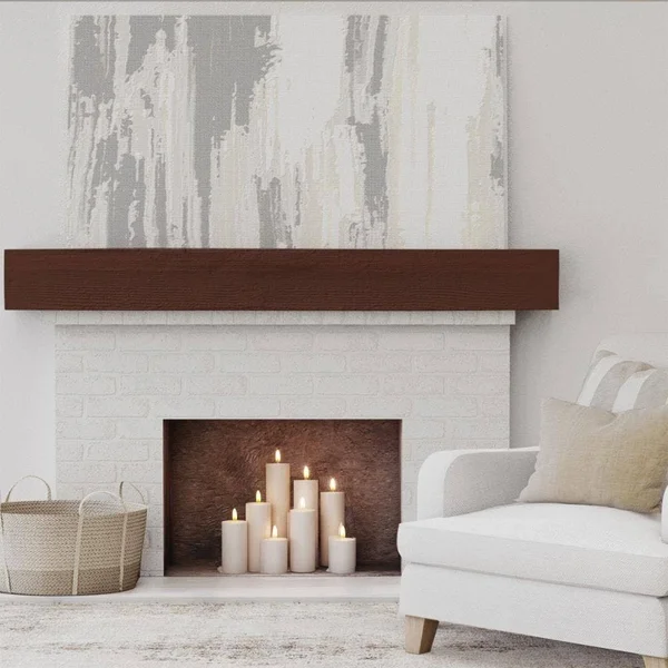 Ekena Millwork MANURS06X10X60PE 6x22H x 10x22D x 60x22W Rough Sawn Faux Wood Fireplace Mantel - Natural Pecan