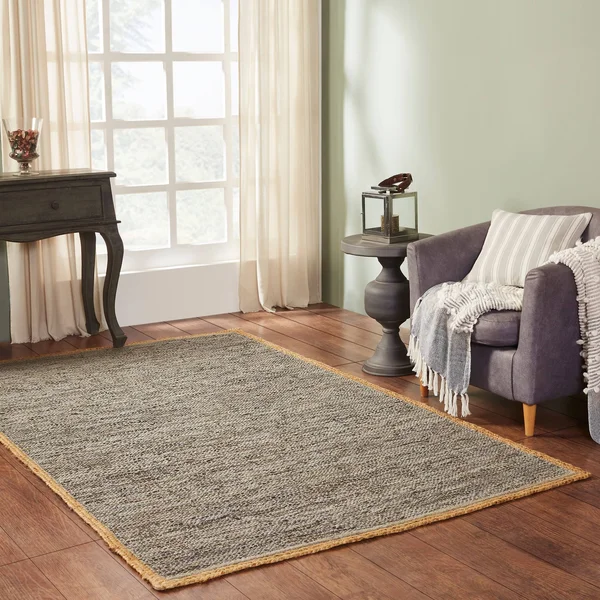 Miranda Haus Hand-Woven Firma Leather Cotton and Jute Area Rug - 8& x 10& - Onyx