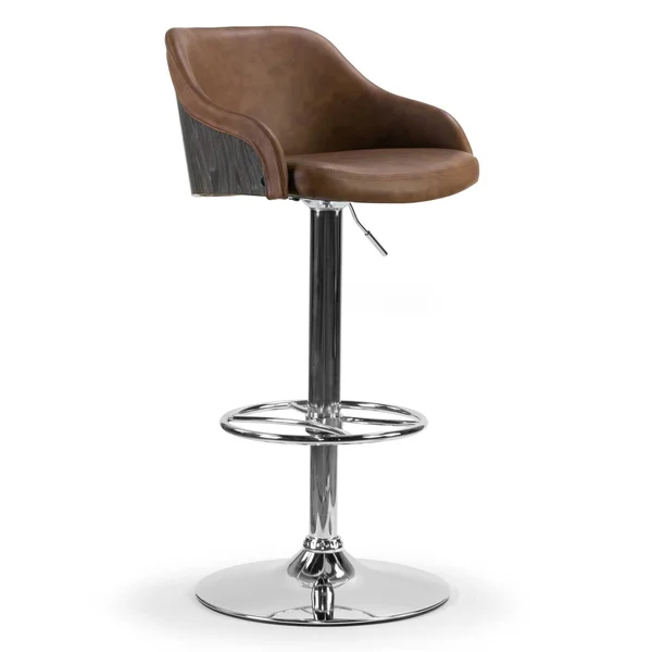 Glamour Home Amada Brown Upholstered Adjustable Height Barstool with Grey Plywood BACK, Silver