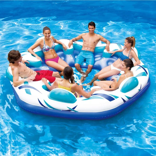 Summer Waves - Inflatable 6 Person Party Pad Pool Beach Lake Float with Cupholders