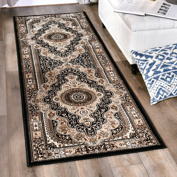 Prime Collection Border Area Rug - 8' Runner - Black/Cream