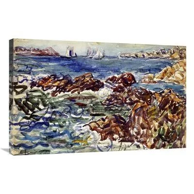 &Rocky Cove with Village& Print on Canvas East Urban Home Size: 23x22 H x 36x22 W x 2x22 D