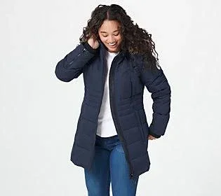 Arctic Expedition Quilted Zip Front Down Coat with Hood, Size 2X, Navy