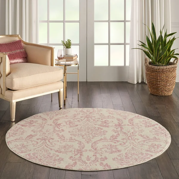 Nourison Jubilant Area Rug, Ivory/Pink, 5&3x22 x Round
