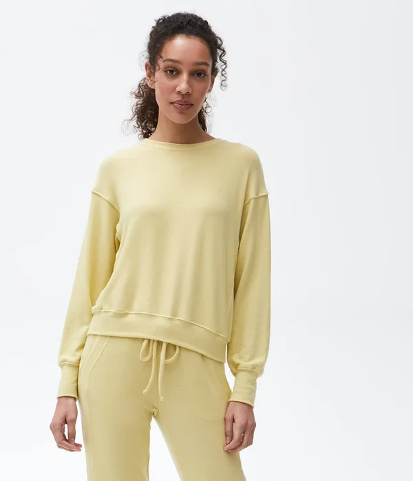 Michael Stars Women's Gigi Crew Neck Top Pullover in Yellow, Size Large