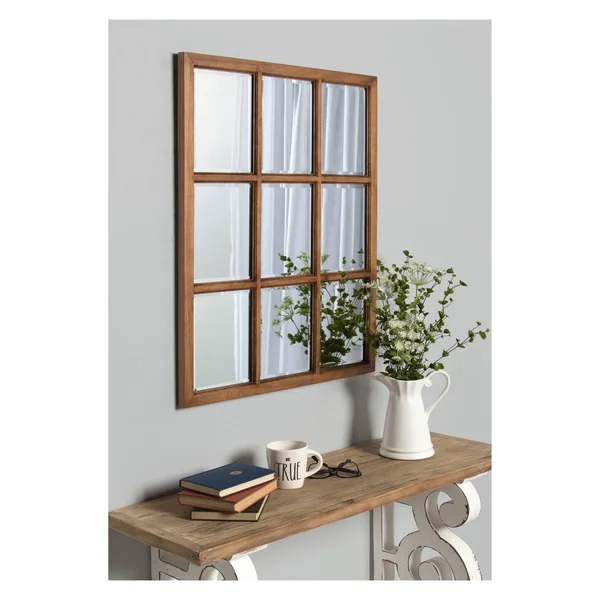 Kate and Laurel Hogan 9 Windowpane Wood Wall Mirror (26X32 - Brown)