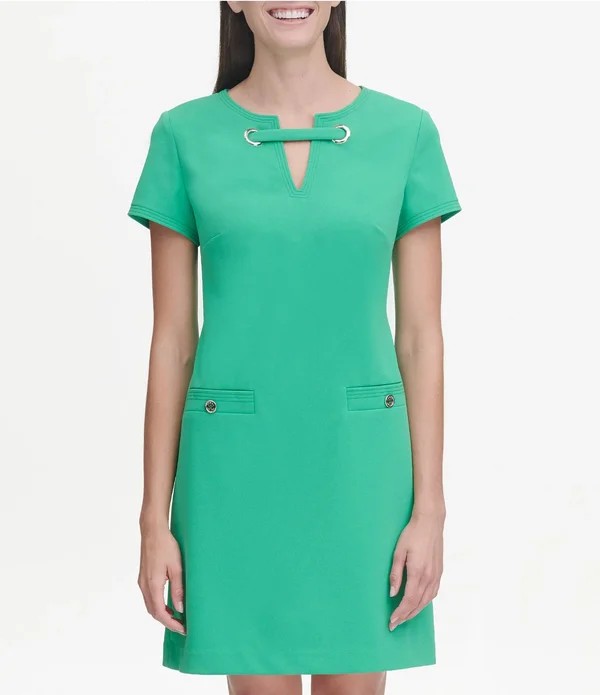 Tommy Hilfiger Scuba Crepe Grommet Top Pocket Dress - Peapod
