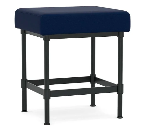 Pottery Barn Navy Metal Vanity Stool, Antique Bronze Base, Performance Everyday Velvet