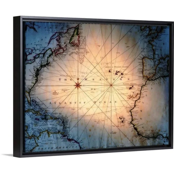 Antique World Map Black Float Frame Canvas Art - 20 x 16