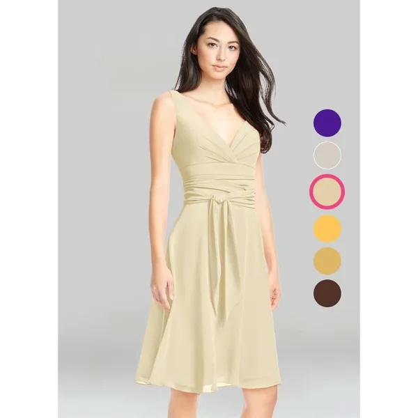 Azazie A-Line/Princess V-Neck Knee-Length Chiffon Bridesmaid Dresses - Champagne