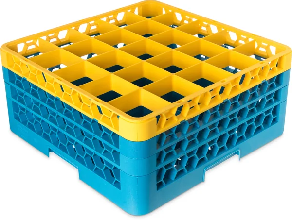 OptiClean 25-Compartment Divided Glass Rack with 3 Extenders 8.72x22 - Yellow-Carlisle Blue
