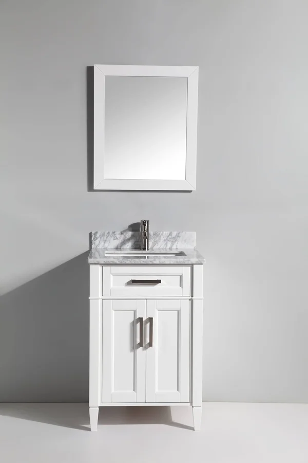 Vanity Art 24 inch Single Sink Bathroom Vanity Set with Carrara Marble Vanity top. - White