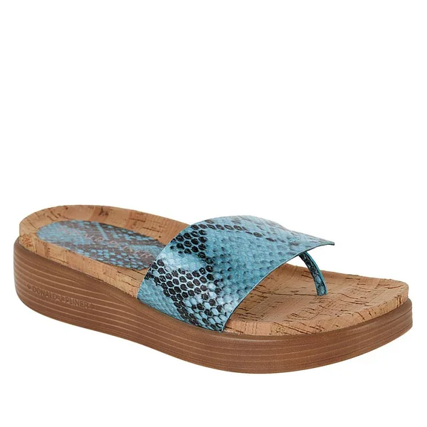 Donald J. Pliner Fifi Leather Platform Thong Sandal - Metallic - Size 7
