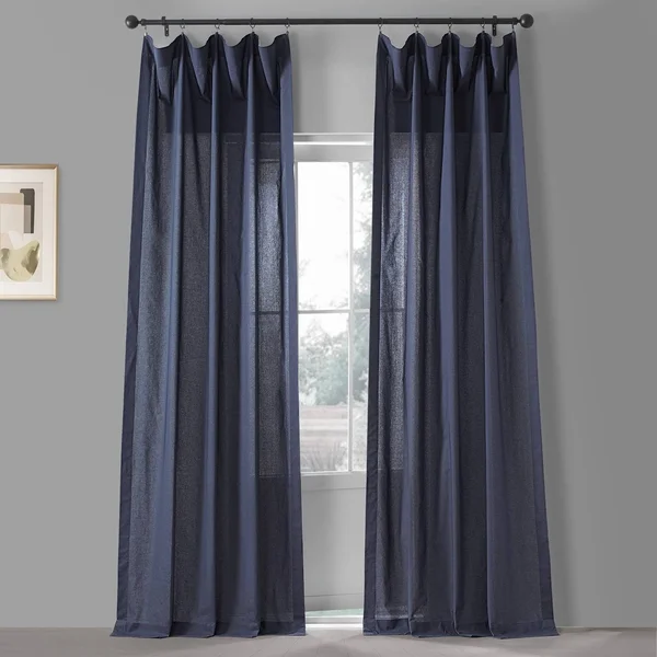 Exclusive Fabrics Solid Classic Cotton Semi Sheer Curtain Pair (2 Panels) (50 x 96 - Acai Blue)