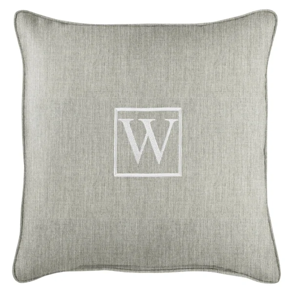 18x22 Granite Gray Sunbrella Square Indoor/Outdoor Monogram W Single Embroidered Throw Pillow