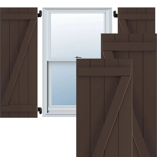 Ekena Millwork 21-1/2x22 x 51x22 True Fit PVC Four Board Joined Board and Batten Shutters w/Z-Bar - Raisin Brown (Per Pair)