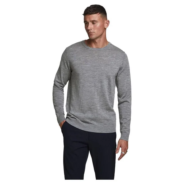 Jack & Jones Merino Crew Neck Knitted Jumper, Grey