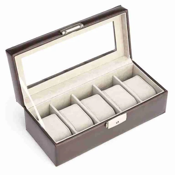 Royce Leather 5 Slot Watch Box Brown